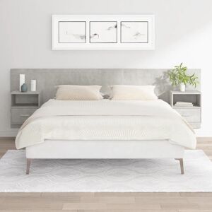 Bed Headboard with Cabinets Concrete Grey Engineered Wood - Royalton