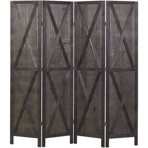 Beliani - Rustic Decorative Room Divider Screen 4 Panels Folding Paulownia Wood Plywood Living Room Bedroom Dark Brown Ridanna - Brown