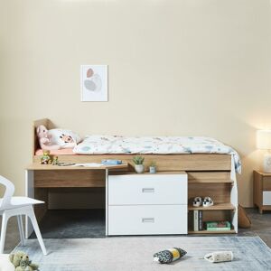 BROUGHTON Single 3ft Captains Oak White Midsleeper Childrens Kids Bed Bedroom Furniture - Brown