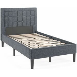 COSTWAY Single Bed Frame Upholstered Platform Bed Slat Support Button-Tufted Headboard