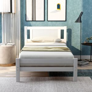 QHJ Single Bed White Solid Wooden Bed Frame Solid Wood Bedroom Furniture For Adults, Kids, Teenagers 3ft Single (White 190x90cm)