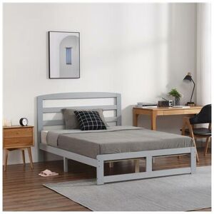 FAMIHOLLD Single-Layer Bed Head and Three Horizontal Boards Grey 4FT6 Wooden Bed Pine Europe - Grey - Grey