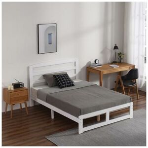 FAMIHOLLD Single-Layer Bed Head and Three Horizontal Boards White 4FT6 Wooden Bed Pine Europe - White - White