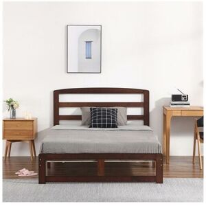 FAMIHOLLD Single-Layer Bed Head and Three Horizontal Boards Walnut Color 4FT6 Wooden Bed Pine Europe