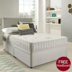 FURNITURESTOP Suede Divan Bed With High Headboard - Grey Suede - 4 Drawers 6ft - Grey Suede