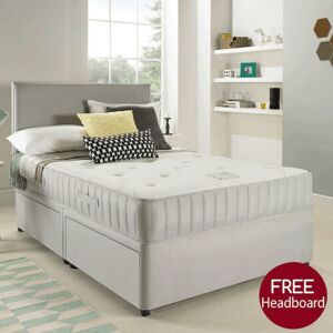 FURNITURESTOP Suede Divan Bed With High Headboard - White Suede - 4 Drawers 6ft - White Suede