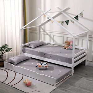 SLUMBERWORX Teddy kids wooden house treehouse single bed with guest trundle bed White - White