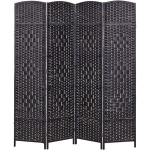 Beliani - Traditional Decorative Room Divider Screen 4 Panels Folding Paper Rope Poplar Wood Frame Living Room Bedroom Black Lappago - Black