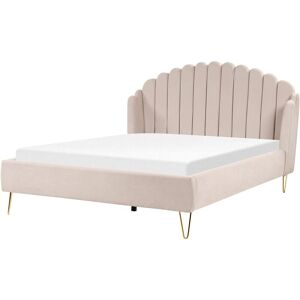 BELIANI Upholstered Bed Frame Shell Headboard eu Super King Size 6ft Metal Legs Beige Ambillou - Beige