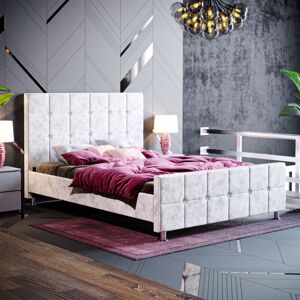 HOME DISCOUNT Valentina 4ft6 Double Fabric Bed Frame, Crushed Velvet Silver, 190 x 135 cm