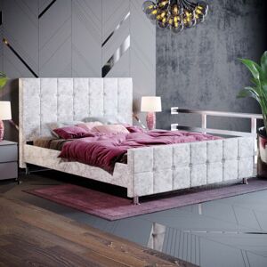 HOME DISCOUNT Valentina 5ft King Size Fabric Bed Frame, Crushed Velvet Silver, 200 x 150 cm