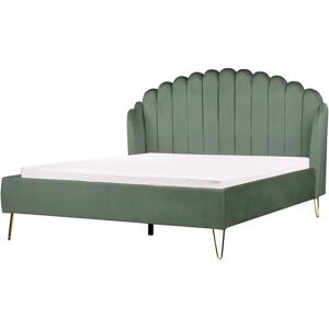 BELIANI Velvet Bed Frame Shell Headboard eu King Size 5ft3 Metal Legs Green Ambillou - Green