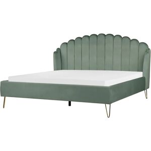 BELIANI Velvet Bed Frame Shell Headboard EU Super King Size 6ft Metal Legs Green Ambillou - Green