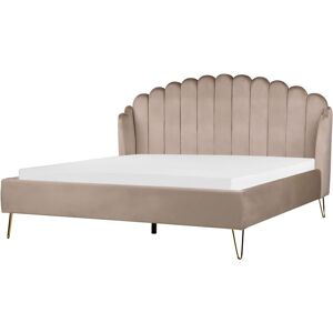 BELIANI Velvet Bed Frame Shell Headboard eu Super King Size 6ft Metal Legs Taupe Ambillou - Beige