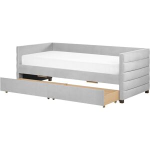 BELIANI Velvet Daybed eu Single Size with Slatted Frame and Drawers Light Grey Marray - Grey