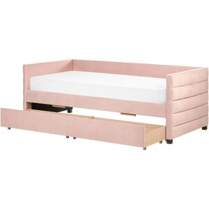 BELIANI Velvet Daybed eu Single Size with Slatted Frame and Drawers Pink Marray - Pink