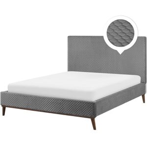 Beliani - Modern Velvet Fabric eu Double Size Bed Frame 4ft6 Upholstered Grey Bayonne - Grey