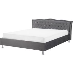 BELIANI Velvet EU King Size Bed Frame 5ft3 Dark Grey Tufted Headboard Metz - Grey