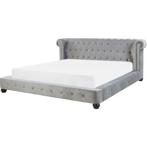 BELIANI Bed Frame Grey Faux Velvet Buttoned Headboard eu Super King 6ft Cavaillon - Grey