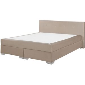 BELIANI Velvet eu Super King Size Divan Bed 6ft Spring Mattress Headboard Beige Consul - Beige