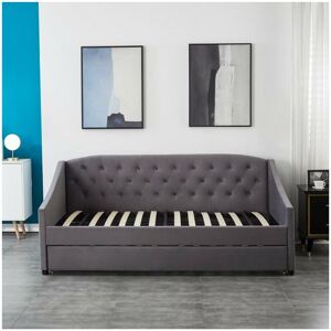 KOSY KOALA Velvet Grey Daybed 3FT Single Sofa Bed With Underbed Trundle Living Room Bedroom Furniture - Without Mattress