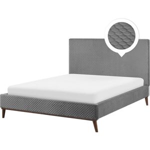 BELIANI Modern Velvet Fabric EU King Size Bed Frame 5ft3 Upholstered Grey Bayonne - Grey