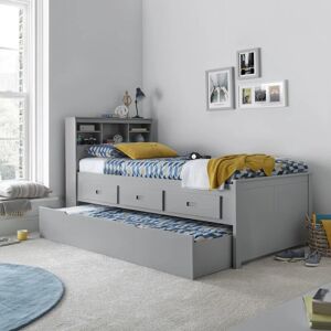 Bedmaster - Venus Grey Guest Bed With Drawers And Trundle With Memory Foam Mattresses