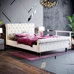 HOME DISCOUNT Violetta 4ft6 Double Fabric Bed Frame, Crushed Velvet Champagne, 190 x 135 cm