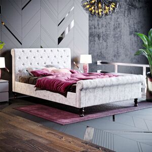 HOME DISCOUNT Violetta 4ft6 Double Fabric Bed Frame, Crushed Velvet Silver, 190 x 135 cm