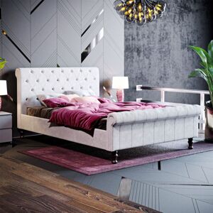 HOME DISCOUNT Violetta 4ft6 Double Fabric Bed Frame, Light Grey Velvet, 190 x 135 cm