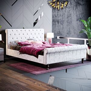 HOME DISCOUNT Violetta 5ft King Size Fabric Bed Frame, Crushed Velvet Silver, 200 x 150 cm