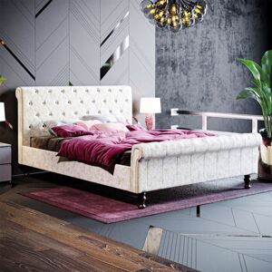 HOME DISCOUNT Violetta 5ft King Size Fabric Bed Frame, Crushed Velvet Champagne, 200 x 150 cm