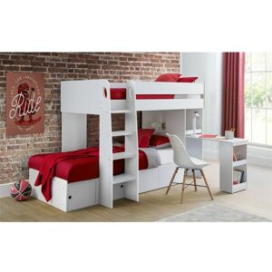 ASHFIELD BUNK BEDS White Finished Bunk Bed With Desk And Under Bed Storage (90cm)