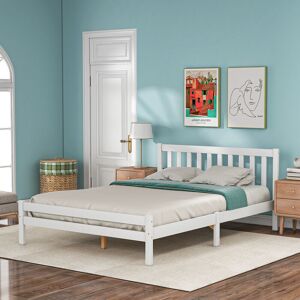 QHJ White Solid Wooden Double Bed Frame Bedroom Furniture