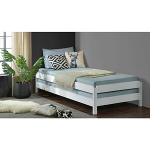 Humza Amani - White Wooden Stacking Bed. 3in1 Guest Bed 2 Layer Space Saving Bed Frame, Converts to 2 Single Day Beds - Frame Only
