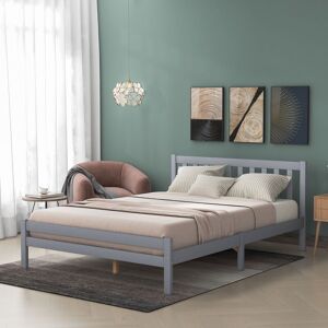 ABRIHOME Wooden Bed Frame, Double Bed 4ft6 Solid Wooden Bed Frame, Bedroom Furniture for Adults, Kids, Teenagers, 135 x 190 cm (Grey)