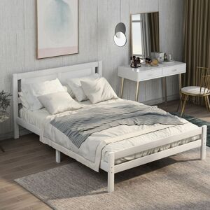 ABRIHOME Wooden Bed Frame Solid Wood Bedroom Furniture For Adults, Kids, Teenagers, White (4ft6 Double 190x135cm)