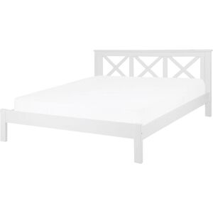 Beliani - Modern eu King Size Wooden Bed Frame 5ft3 White Headboard Slats Tannay - White