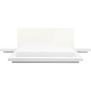 BELIANI Modern eu King Size Platform Bed 5ft3 Side Tables White Zen - White