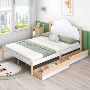 ABRIHOME Wooden Solid White Pine Storage Bed with Drawers Bed Furniture Frame for Adults, Kids, Teenagers, White, 135x190cm，4ft6 Double