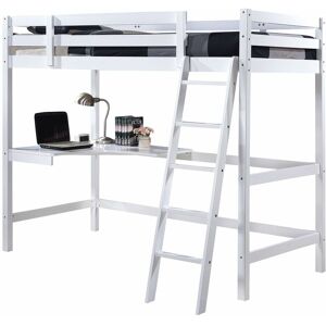 HUMZA AMANI Wooden Study 3FT Bunk Bed Frame with Desk in White - Frame with Deluxe Reflex Foam Mattress