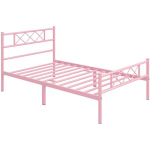 Yaheetech 3ft Single Metal Bed Frame with Cross-design Headboard & Footboard, Pink