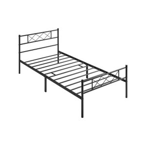 3ft Single Metal Bed Frame with Cross-design Headboard & Footboard, Black - Yaheetech