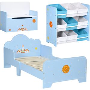 3PCs Kids Bedroom Furniture Set w/ Bed Toy Box Storage Unit, Space, Blue - Blue - Zonekiz