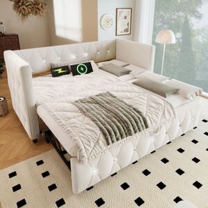 MODERNLUXE 3FT Daybed Single Upholstered Bed Sofa Bed with usb &Type c Charging, with Trundle, Pull out Trundle for Living Room and Bedroom, Velvet , 90x190cm,