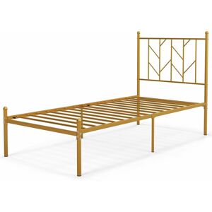 COSTWAY 3FT Single Metal Bed Frame Heavy-duty Slatted Platform Bed with Headboard
