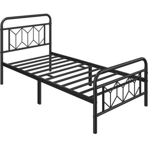 3ft Single Vintage Metal Bed Frame with Diamond Pattern Headboard, Black - Yaheetech