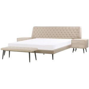 Beliani - Modern Bedroom Set eu King Size 5ft3 Bed 2 Bedside Tables Bed Bench Beige Essonne