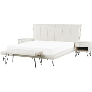 BELIANI Bedroom Set Light Beige Minimalist Side Tables Bench Bed eu Super King Size 6ft Betin