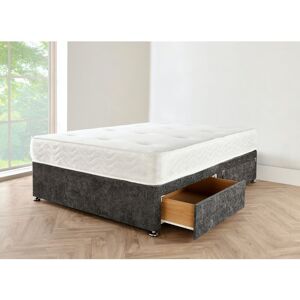 SR LIVING LTD 4FT6 Charcoal chenille Divan Bed with no mattress